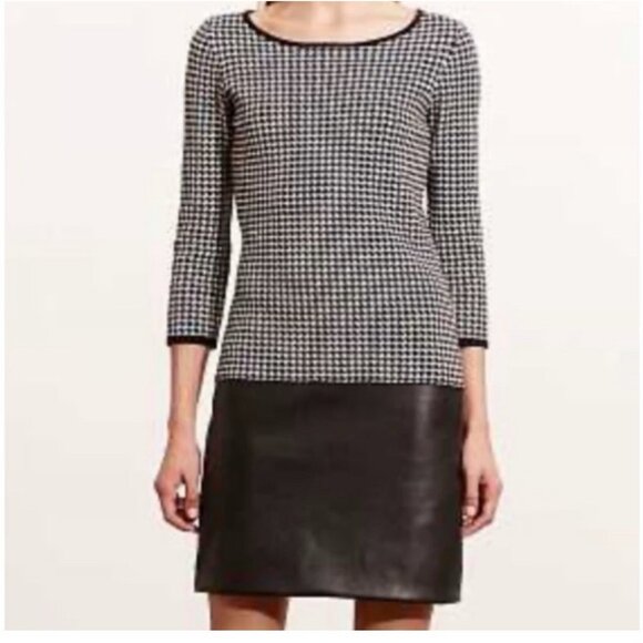 Ralph Lauren Dress Size Small Black White Houndstooth Faux Leather Skirt 051 - Picture 1 of 6